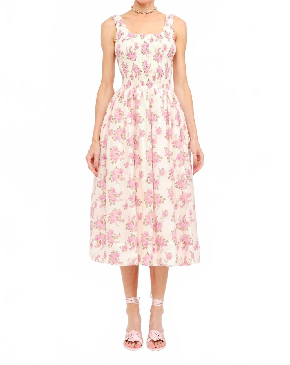 NEW SOFIE THE LABEL the millie floral smocked midi dress in pink